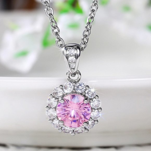 🎁 New Luxury Sparkly Pink Crystal CZ Necklaces for Women, HA4601 - Picture 1 of 4